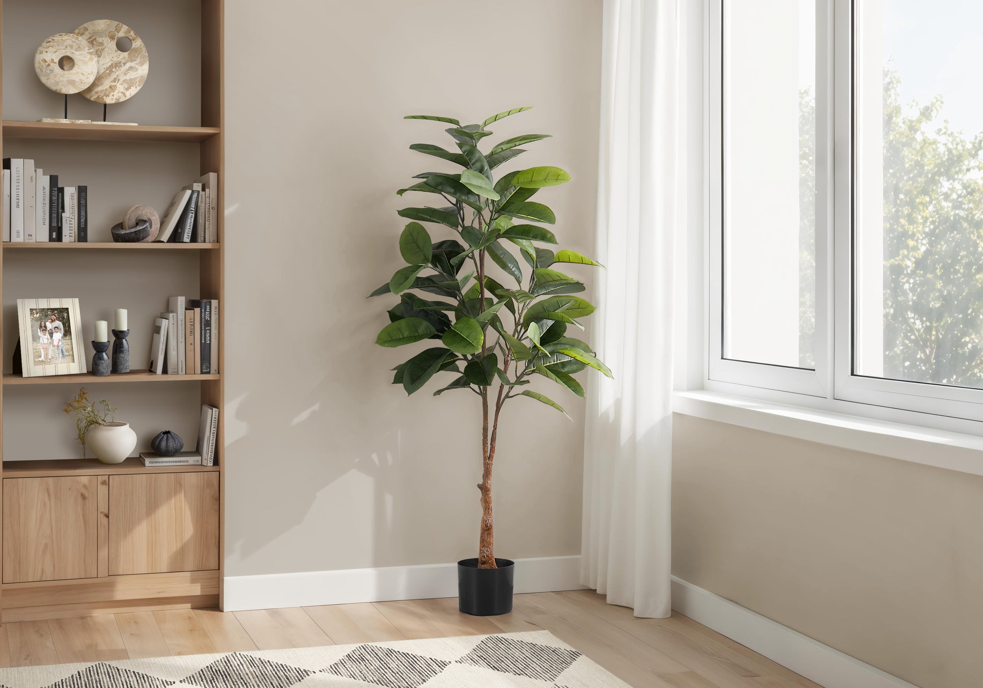 Artificial Rubber Tree Plant 52"H, Potted, Real-Touch Leaves-Artificial Plant-DECOROLALA