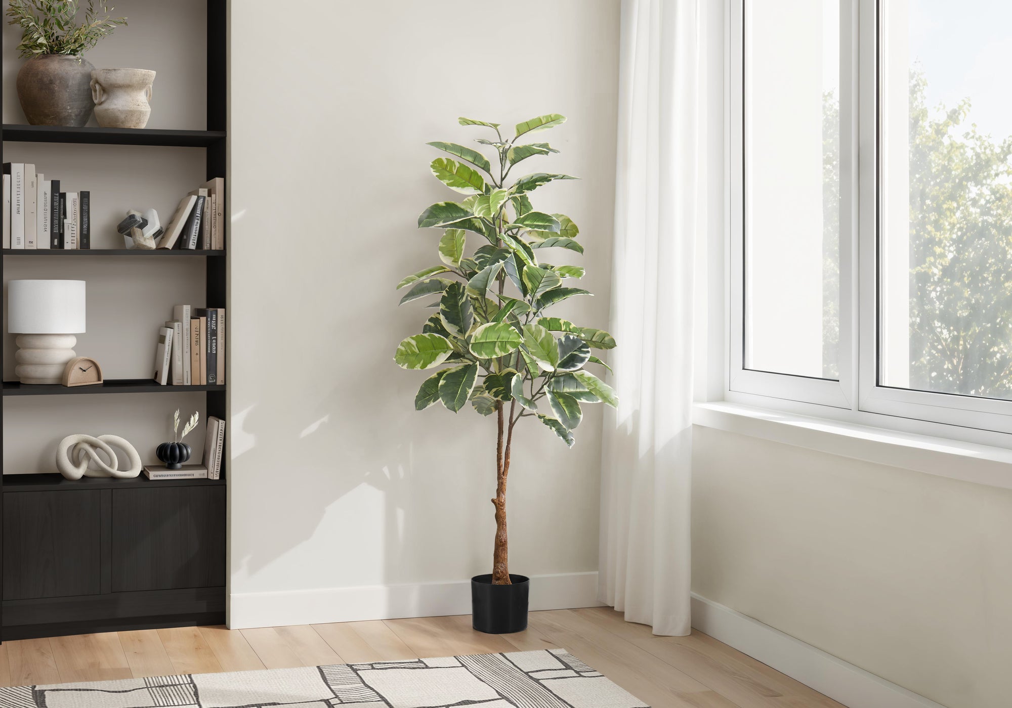 Artificial Rubber Tree Plant 52"H, Potted, Real-Touch Leaves-Artificial Plant-DECOROLALA