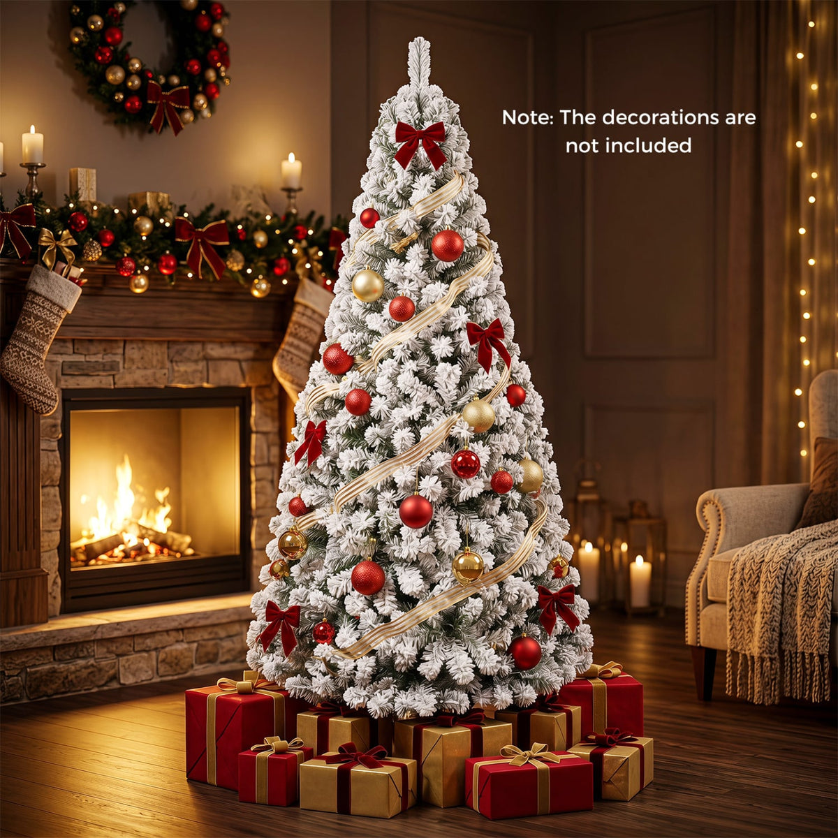 Artificial Snow-Flocked Christmas Tree with Branch Tips-6 ft-Christmas Trees-DECOROLALA