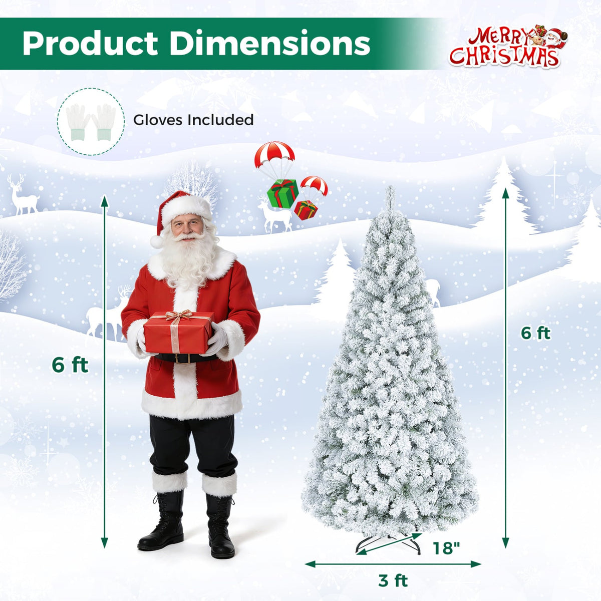 Artificial Snow-Flocked Christmas Tree with Branch Tips-6 ft-Christmas Trees-DECOROLALA