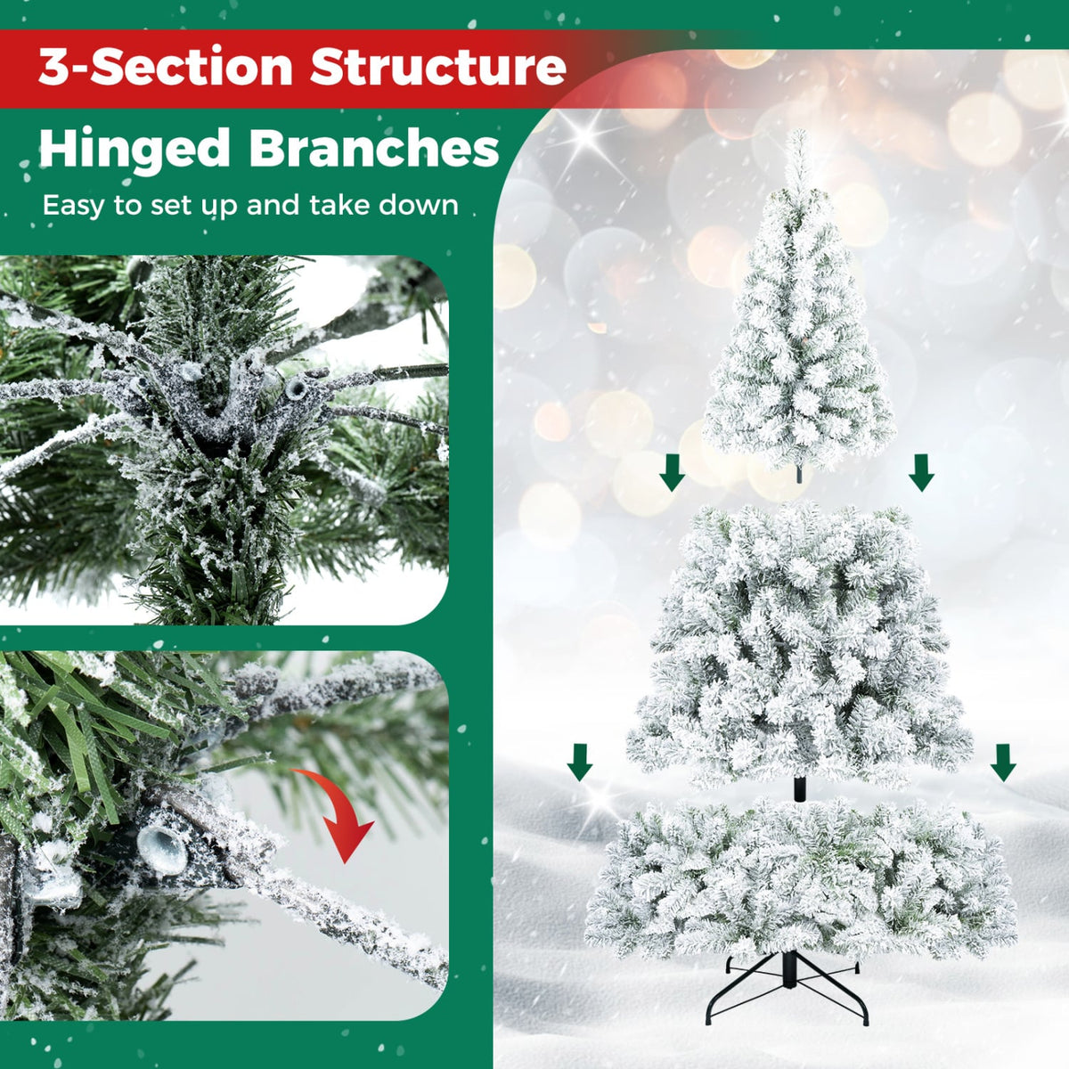 Artificial Snow-Flocked Christmas Tree with Branch Tips-6 ft-Christmas Trees-DECOROLALA