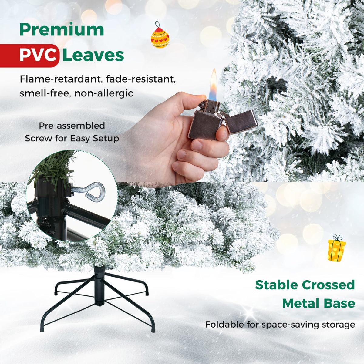 Artificial Snow-Flocked Christmas Tree with Branch Tips-6 ft-Christmas Trees-DECOROLALA