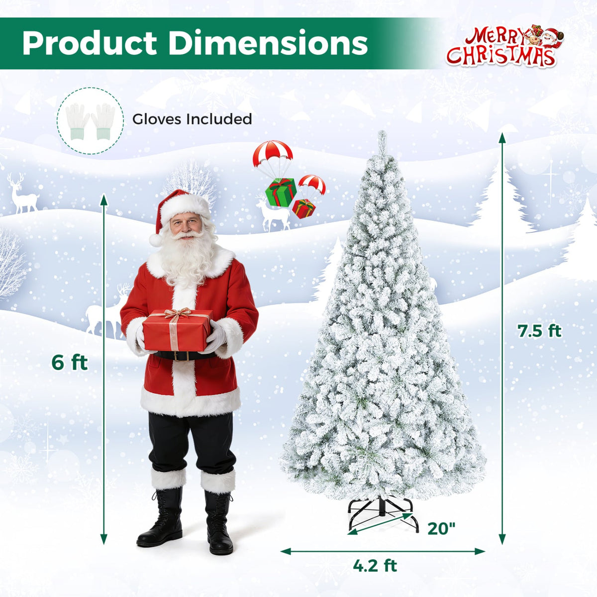 Artificial Snow-Flocked Christmas Tree with Branch Tips-M-Christmas Trees-DECOROLALA