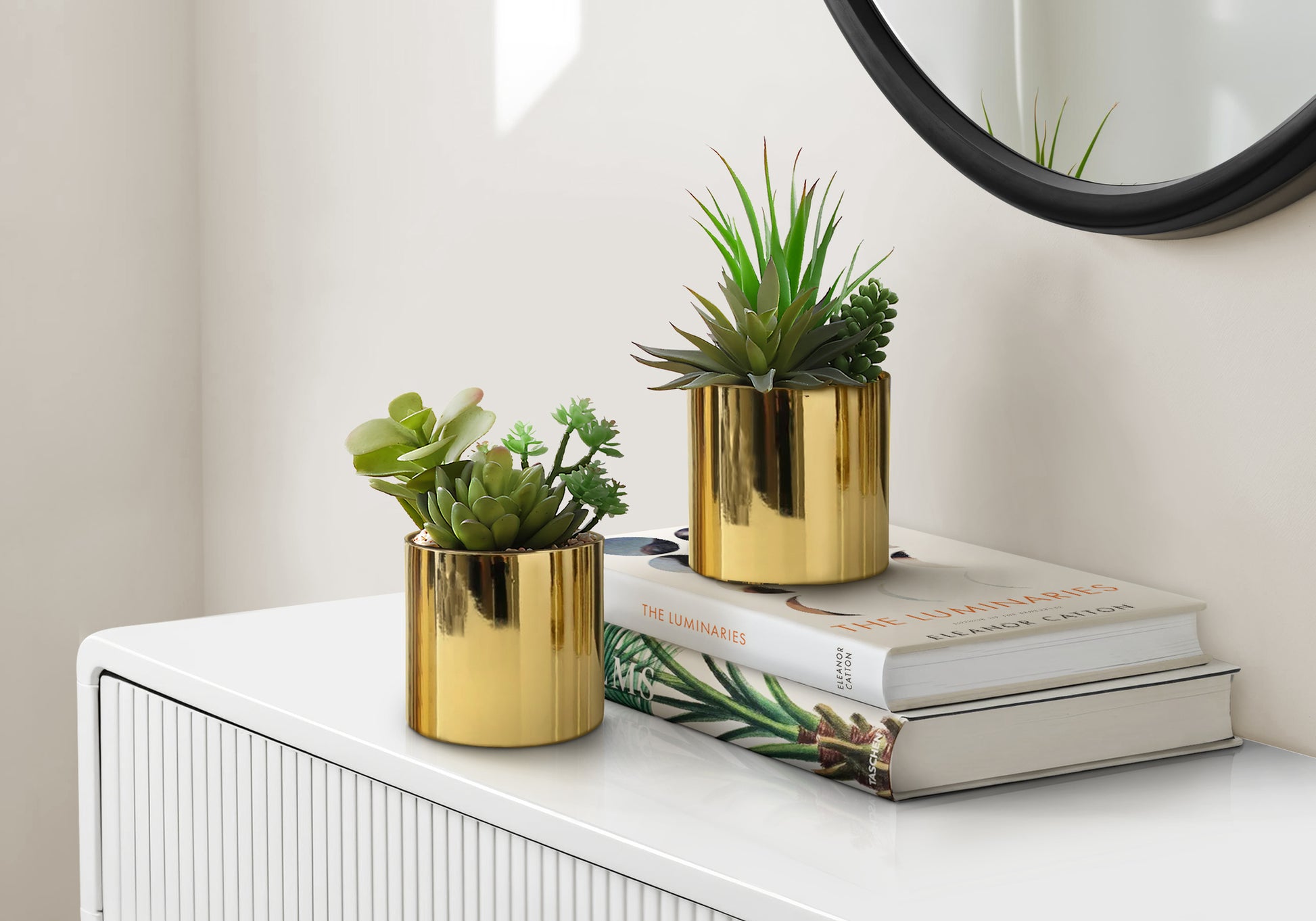 Artificial Succulent Plants - 2pc Set, 7"H Chrome Pots-Artificial Plant-DECOROLALA