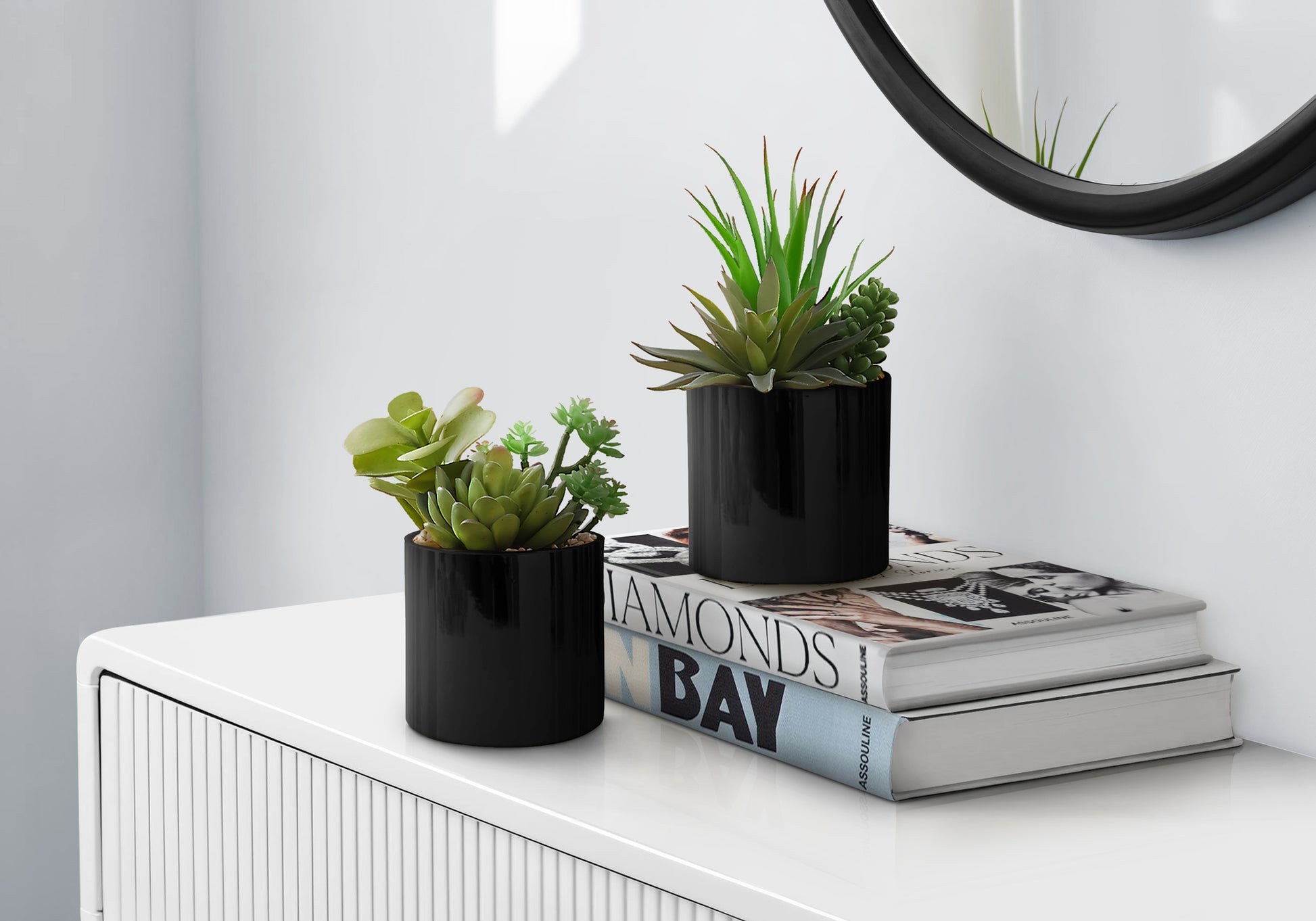 Artificial Succulent Plants - 2pc Set, 7"H Chrome Pots-Artificial Plant-DECOROLALA