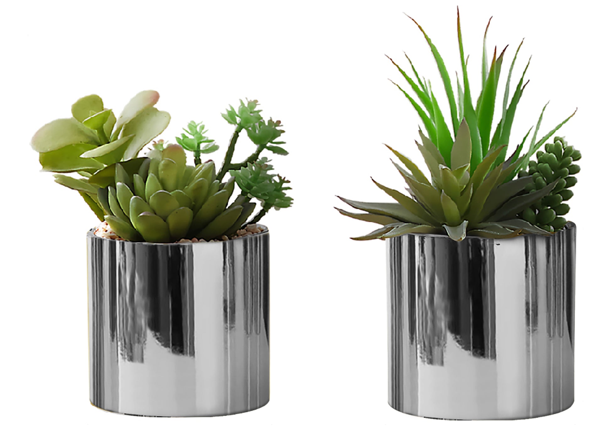 Artificial Succulent Plants - 2pc Set, 7"H Chrome Pots-Artificial Plant-DECOROLALA