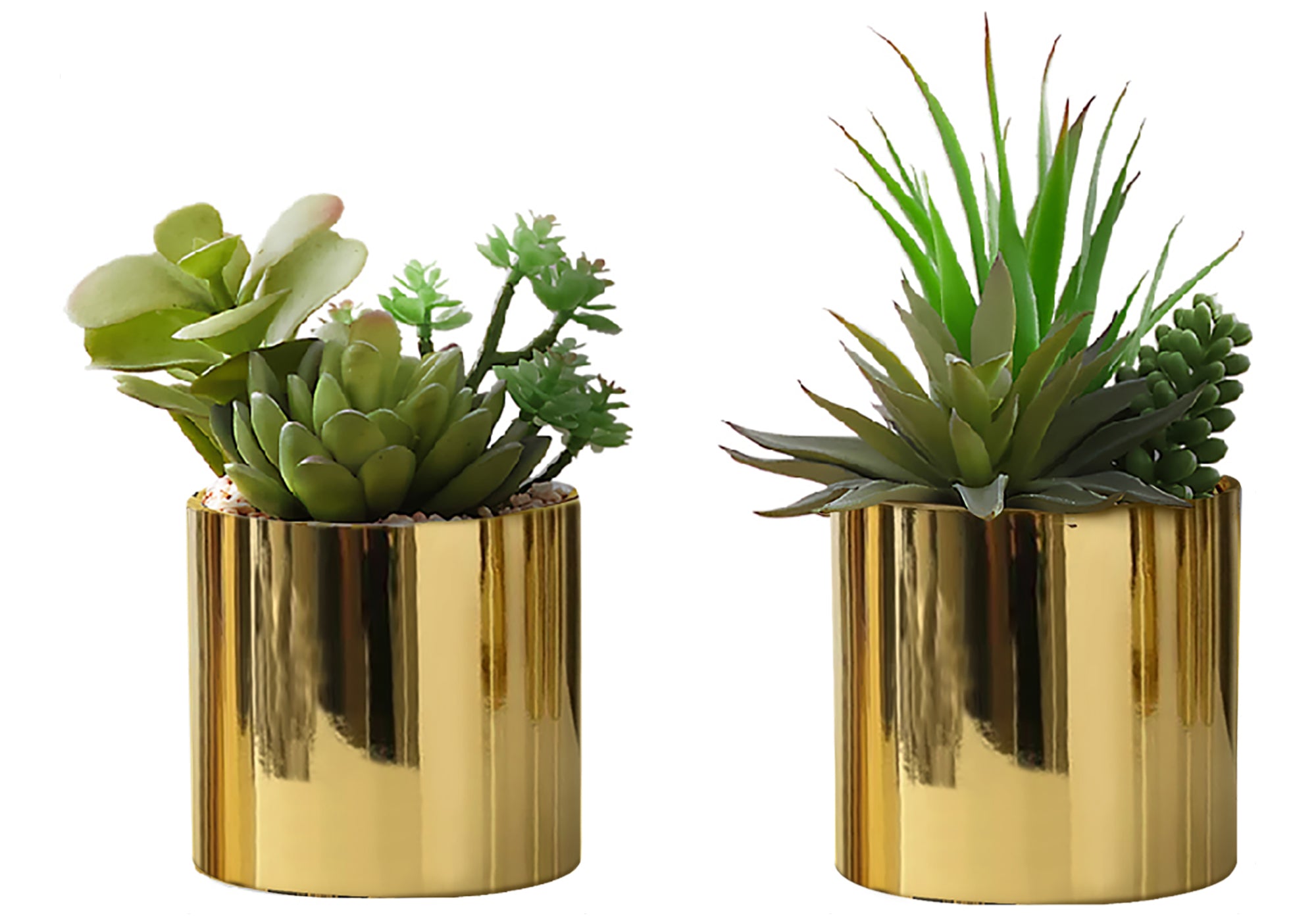 Artificial Succulent Plants - 2pc Set, 7"H Chrome Pots-Artificial Plant-DECOROLALA