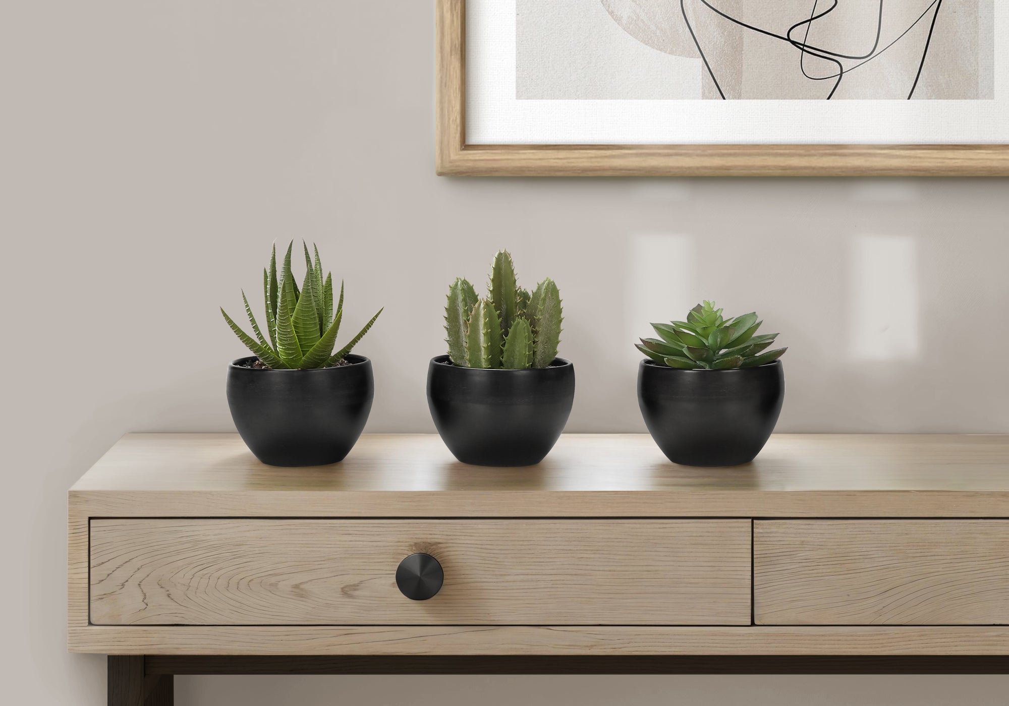 Artificial Succulent Plants Set, 3pcs, 6"H, White Pot-Artificial Plant-DECOROLALA