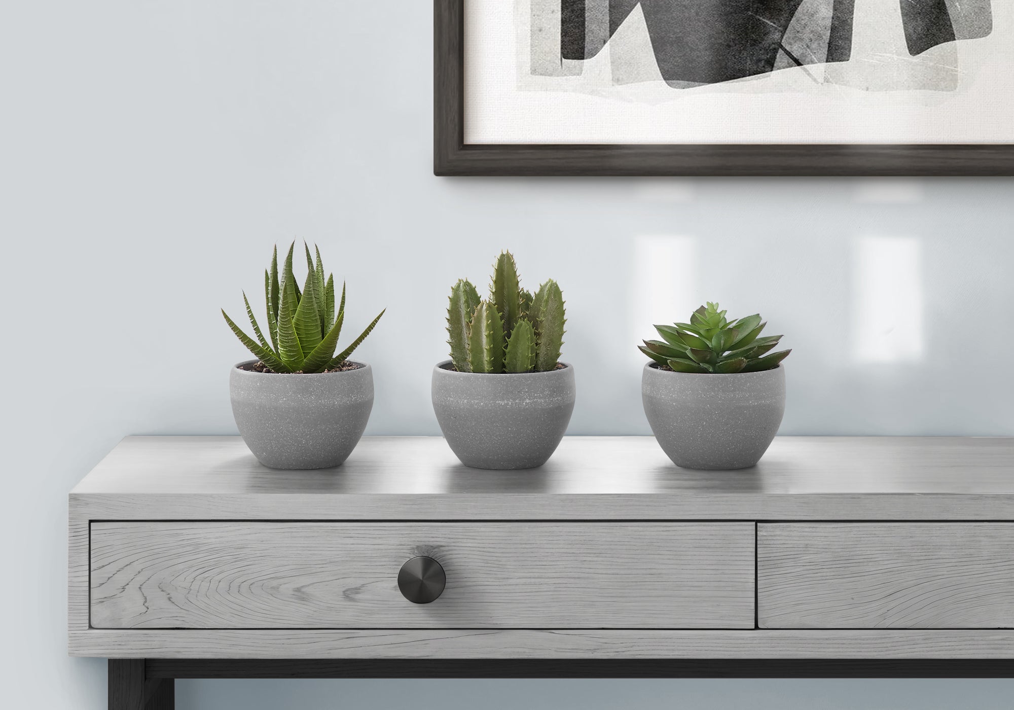 Artificial Succulent Plants Set, 3pcs, 6"H, White Pot-Artificial Plant-DECOROLALA