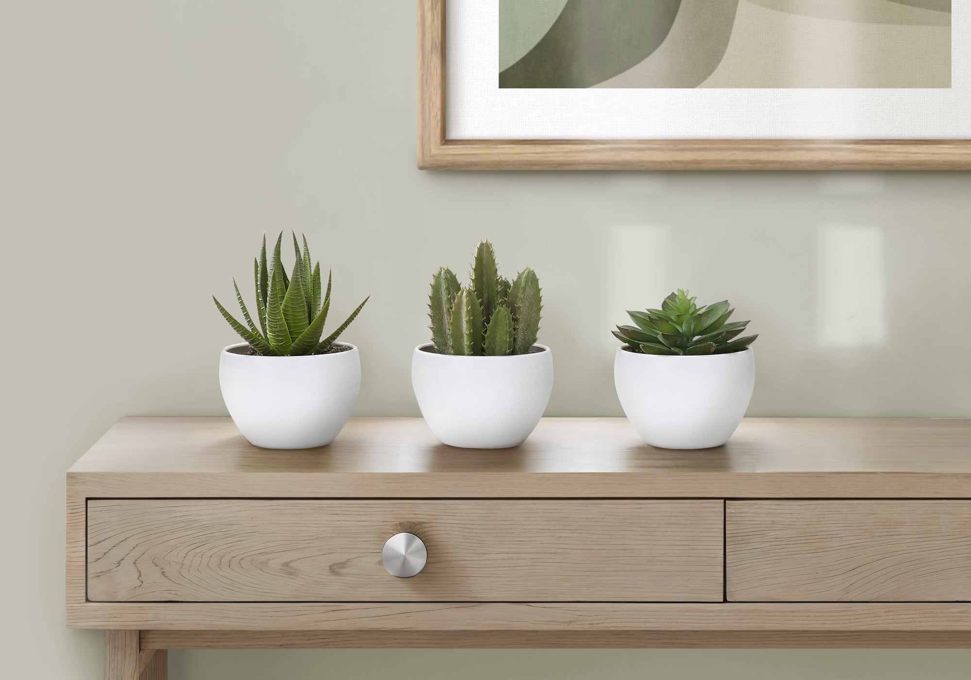 Artificial Succulent Plants Set, 3pcs, 6"H, White Pot-Artificial Plant-DECOROLALA