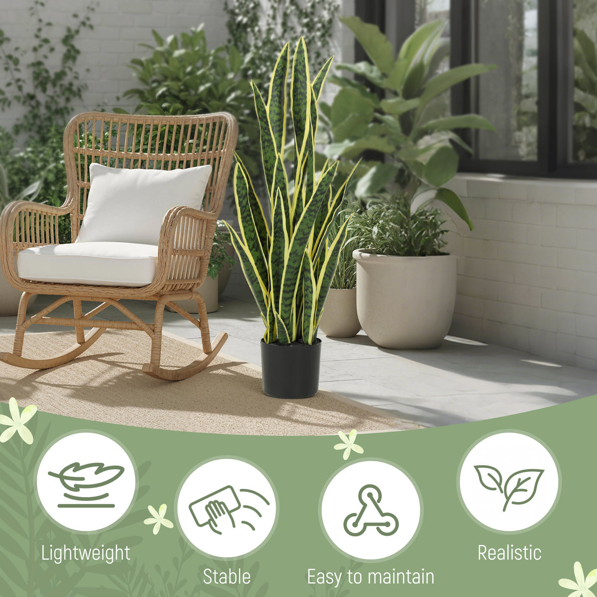 Artificial Tree, 35.4" Artificial Snake Plant with 21 Leaves in Pot for Home, Office, and Living Room, Green-Artificial Trees-DECOROLALA