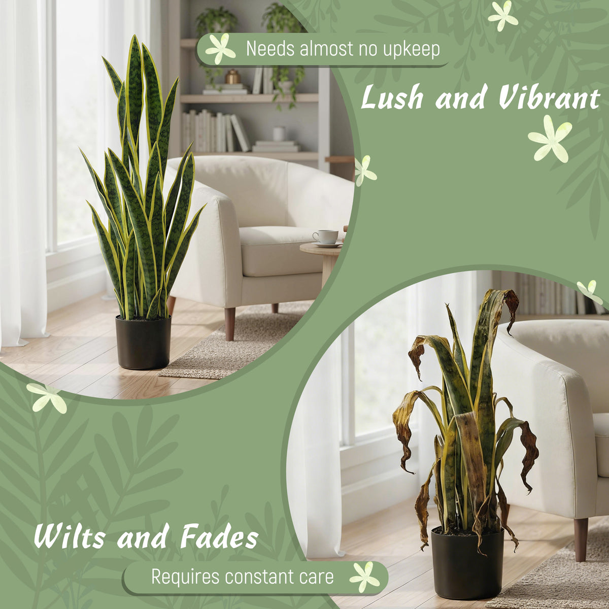 Artificial Tree, 35.4" Artificial Snake Plant with 21 Leaves in Pot for Home, Office, and Living Room, Green-Artificial Trees-DECOROLALA