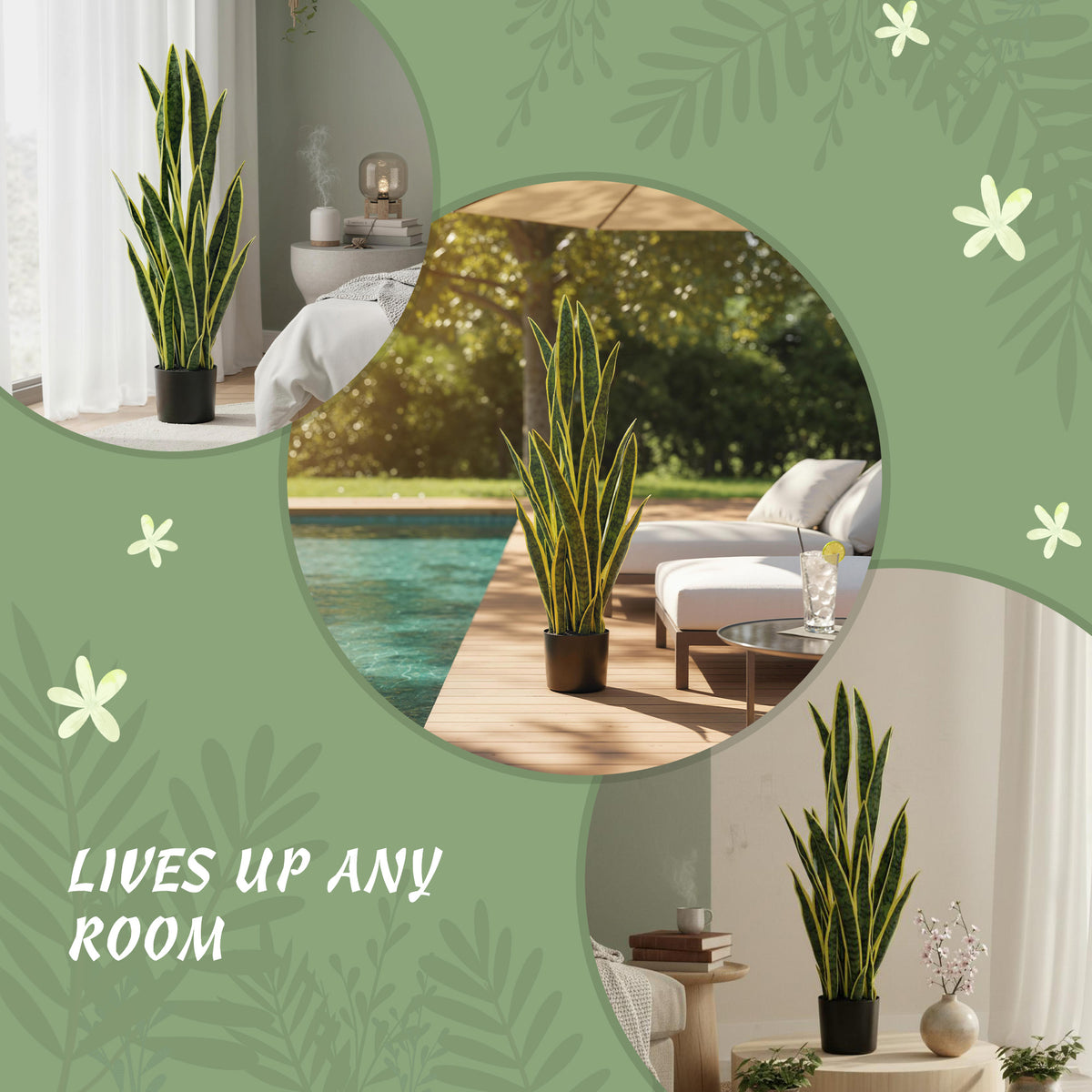 Artificial Tree, 35.4" Artificial Snake Plant with 21 Leaves in Pot for Home, Office, and Living Room, Green-Artificial Trees-DECOROLALA