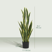 Artificial Tree, 35.4" Artificial Snake Plant with 21 Leaves in Pot for Home, Office, and Living Room, Green-Artificial Trees-DECOROLALA