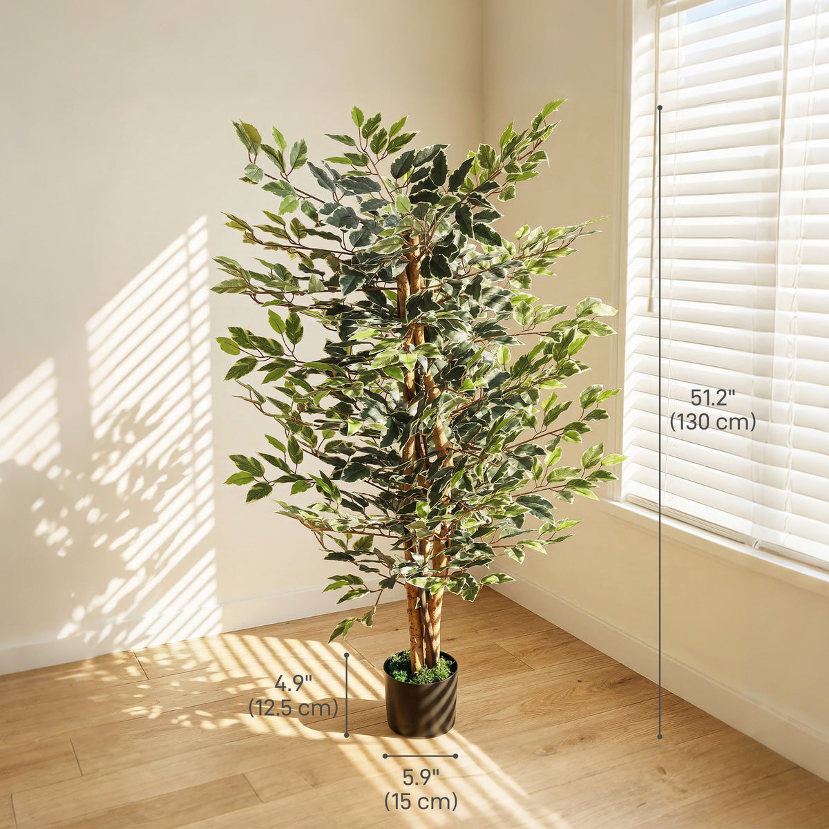 Artificial Tree, Fake Ficus Tree with Leaves, Faux Plant in Nursery Pot for Indoor Decoration-Artificial Trees-DECOROLALA