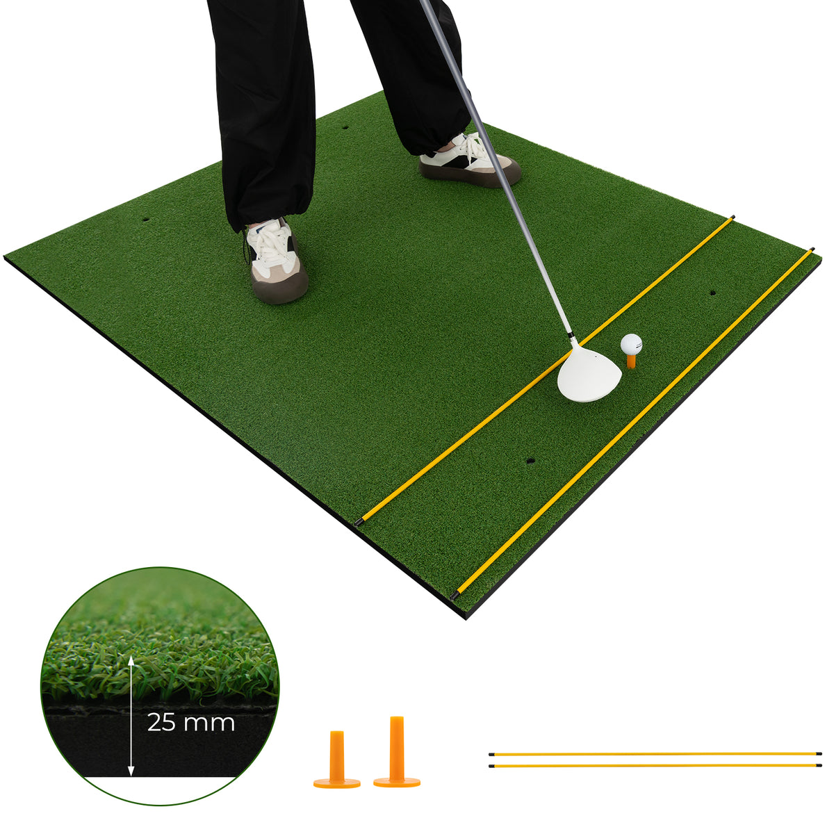 Artificial Turf Mat for Indoor and Outdoor Golf Practice Includes 2 Rubber Tees and 2 Alignment Sticks-25mm-Golf-DECOROLALA