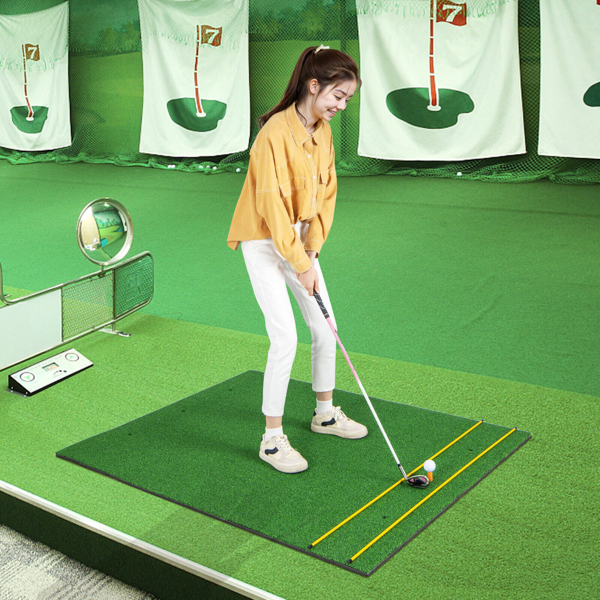 Artificial Turf Mat for Indoor and Outdoor Golf Practice Includes 2 Rubber Tees and 2 Alignment Sticks-32mm-Golf-DECOROLALA