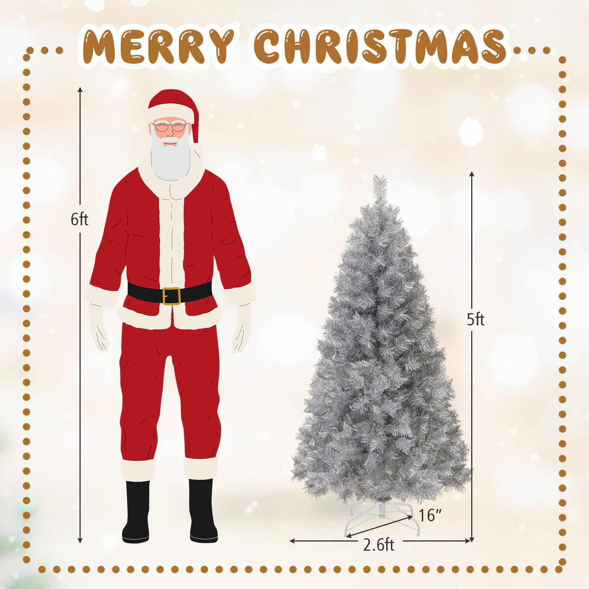Artificial Xmas Tree with Branch Tips and Warm White LED Lights-5FT-Christmas Trees-DECOROLALA