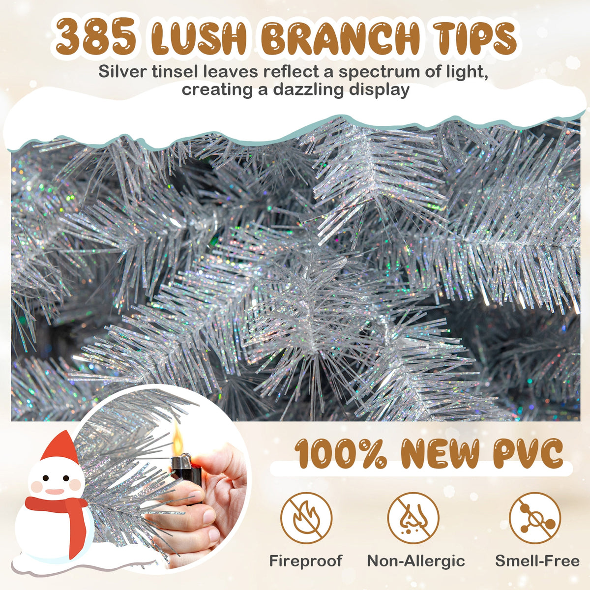 Artificial Xmas Tree with Branch Tips and Warm White LED Lights-5FT-Christmas Trees-DECOROLALA