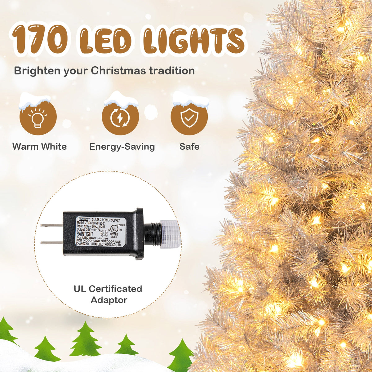 Artificial Xmas Tree with Branch Tips and Warm White LED Lights-5FT-Christmas Trees-DECOROLALA