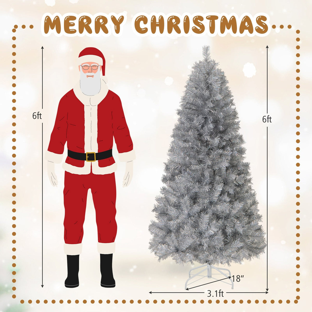 Artificial Xmas Tree with Branch Tips and Warm White LED Lights-6FT-Christmas Trees-DECOROLALA