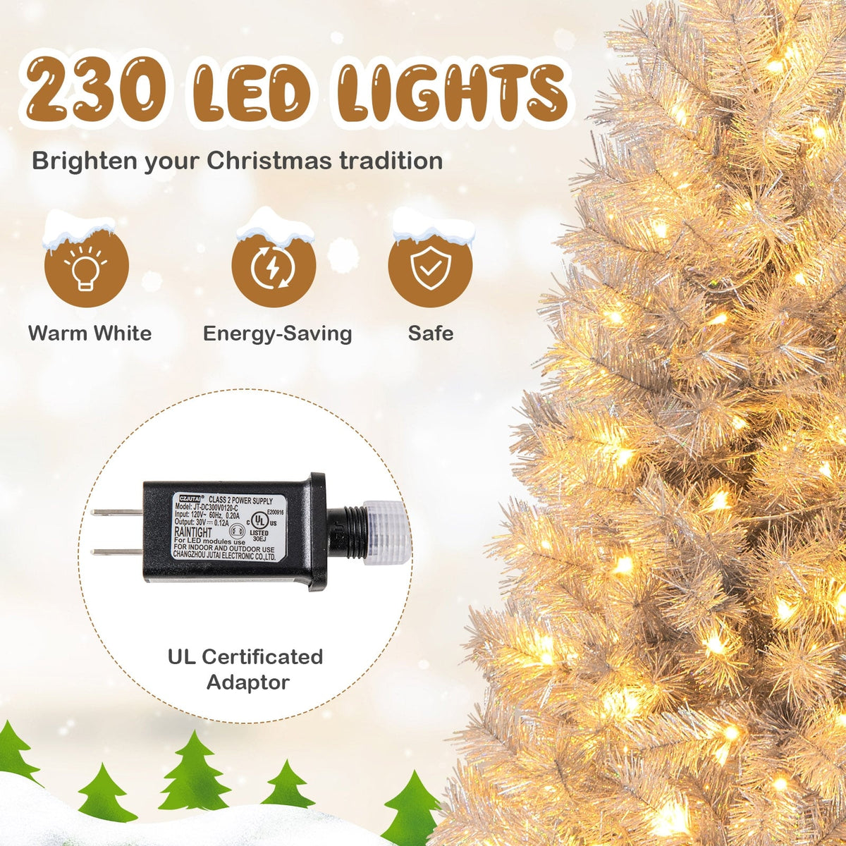Artificial Xmas Tree with Branch Tips and Warm White LED Lights-6FT-Christmas Trees-DECOROLALA