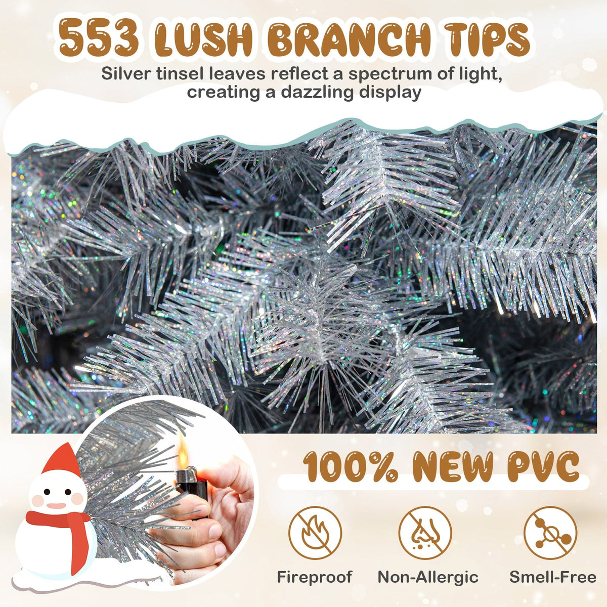 Artificial Xmas Tree with Branch Tips and Warm White LED Lights-6FT-Christmas Trees-DECOROLALA