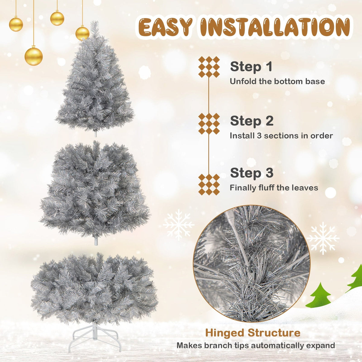 Artificial Xmas Tree with Branch Tips and Warm White LED Lights-6FT-Christmas Trees-DECOROLALA