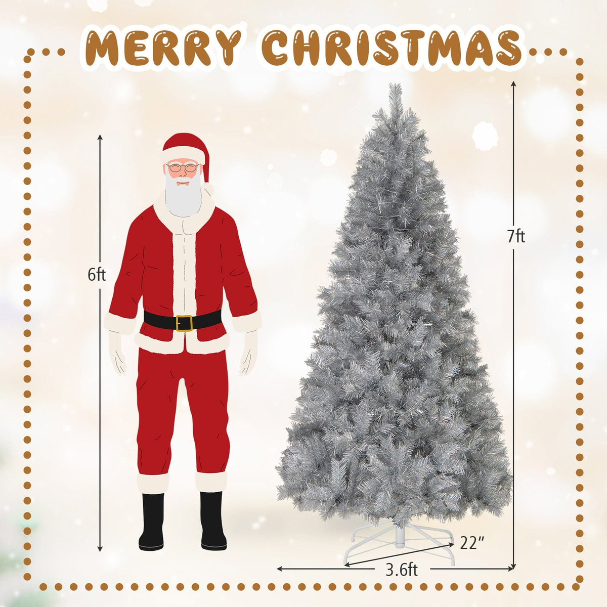 Artificial Xmas Tree with Branch Tips and Warm White LED Lights-7FT-Christmas Trees-DECOROLALA