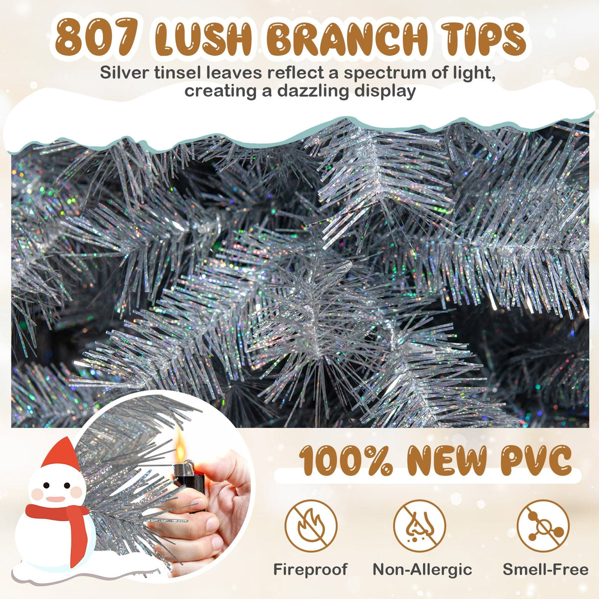 Artificial Xmas Tree with Branch Tips and Warm White LED Lights-7FT-Christmas Trees-DECOROLALA