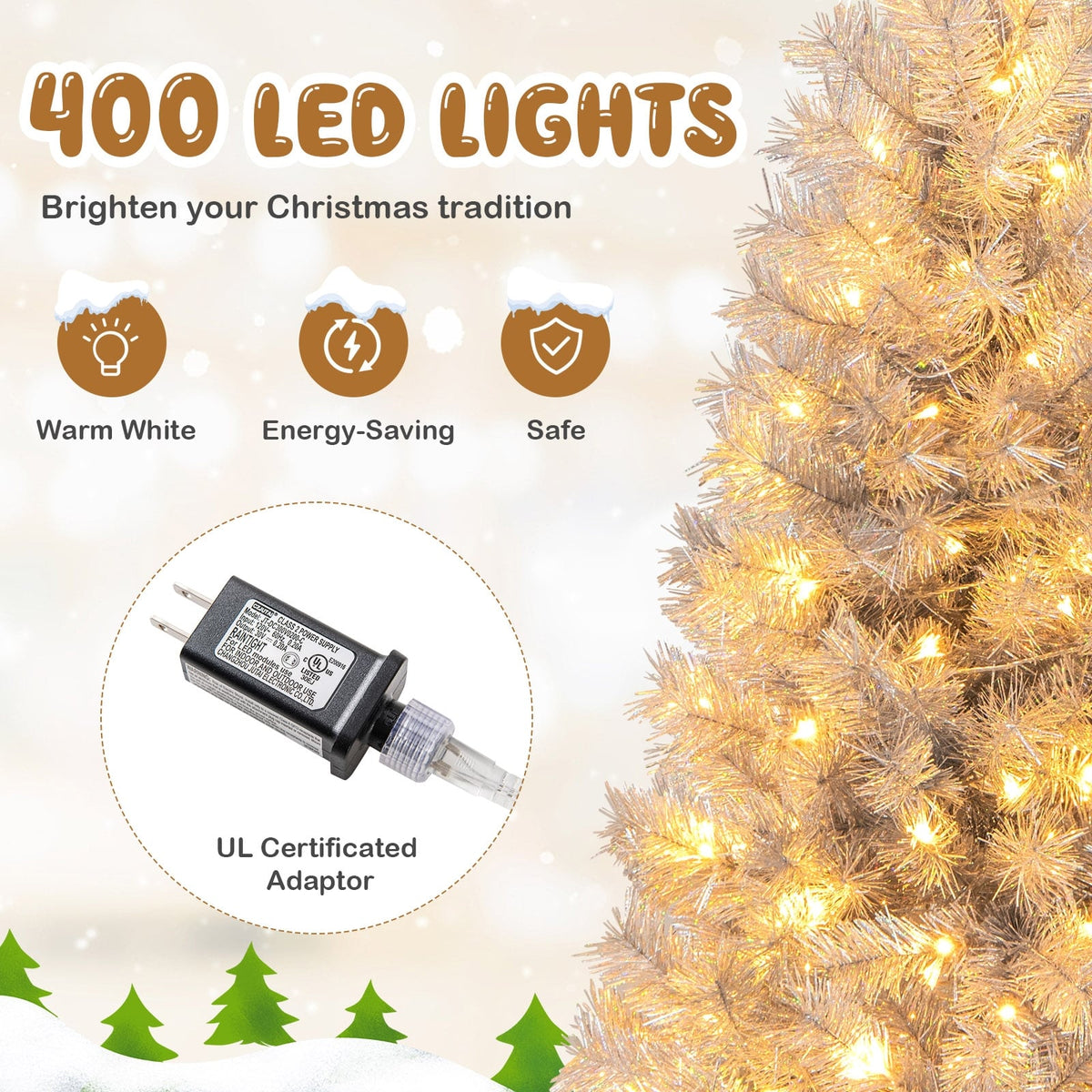 Artificial Xmas Tree with Branch Tips and Warm White LED Lights-7FT-Christmas Trees-DECOROLALA