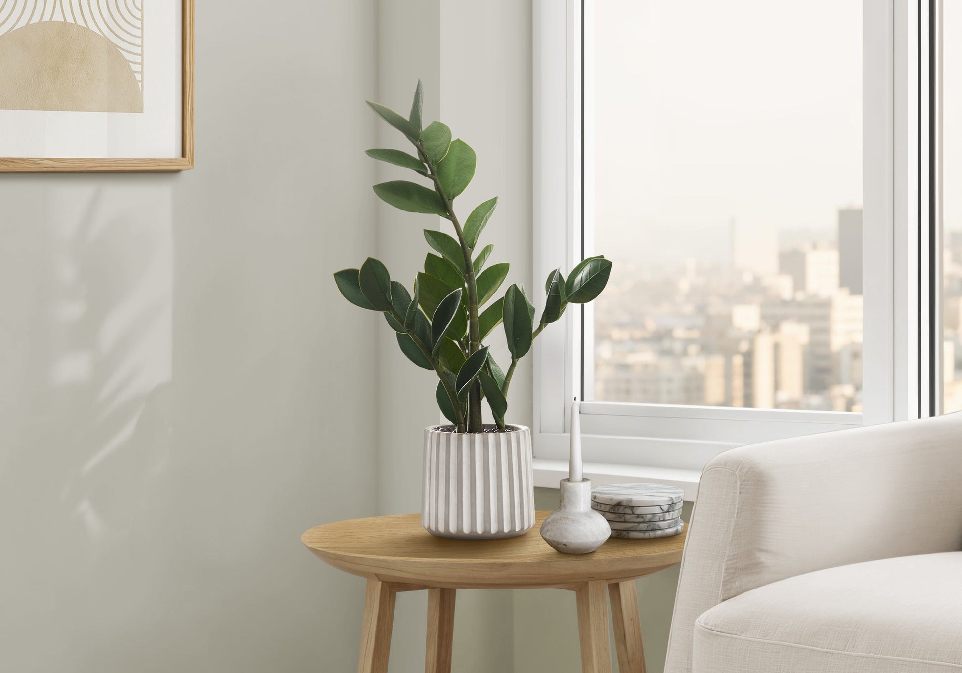 Artificial ZZ Plant - 20"H in 5" Cement Pot-Artificial Plant-DECOROLALA