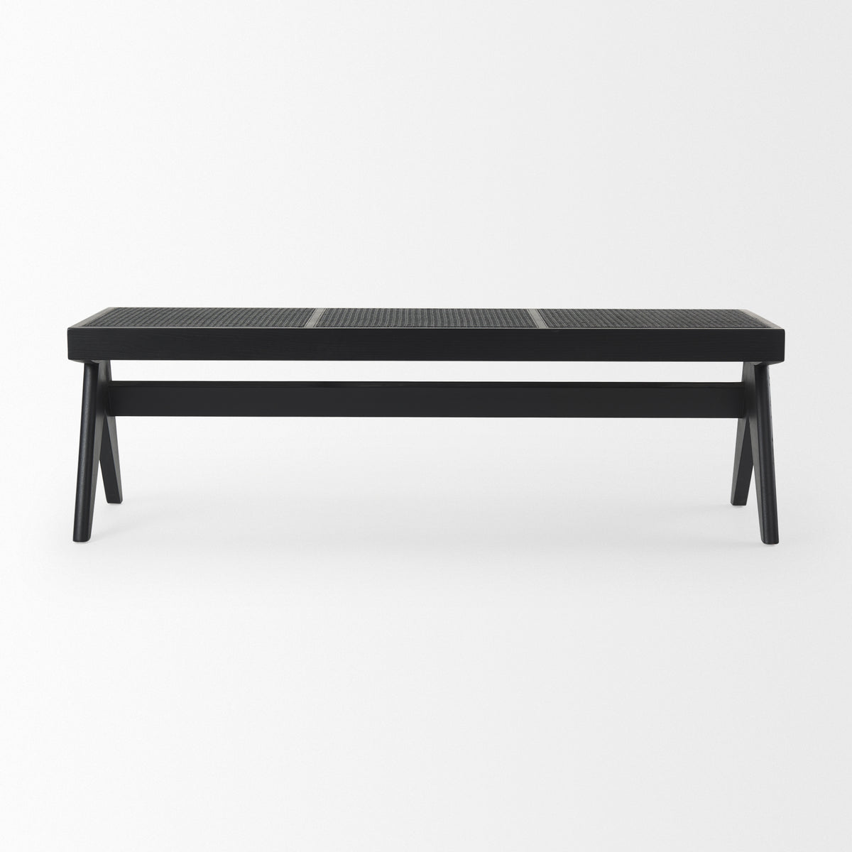 Arvin 59.1L x 17.7W x 18.1H Black Wooden Bench-Benches-DECOROLALA