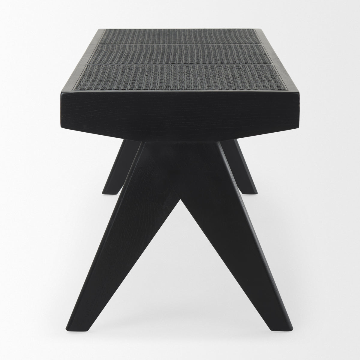 Arvin 59.1L x 17.7W x 18.1H Black Wooden Bench-Benches-DECOROLALA