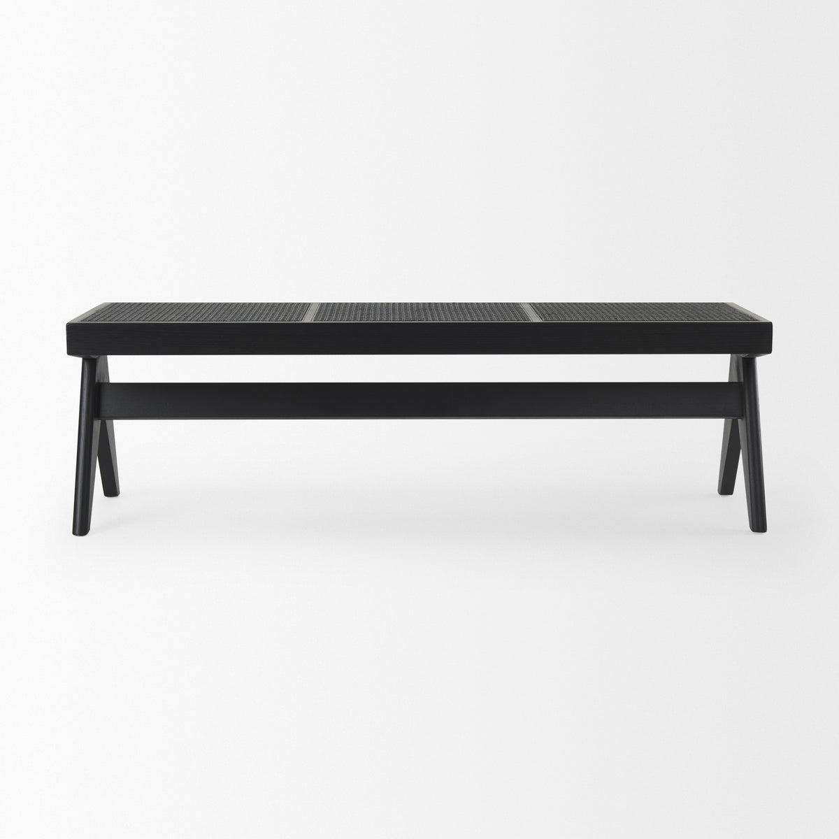Arvin 59.1L x 17.7W x 18.1H Black Wooden Bench-Benches-DECOROLALA