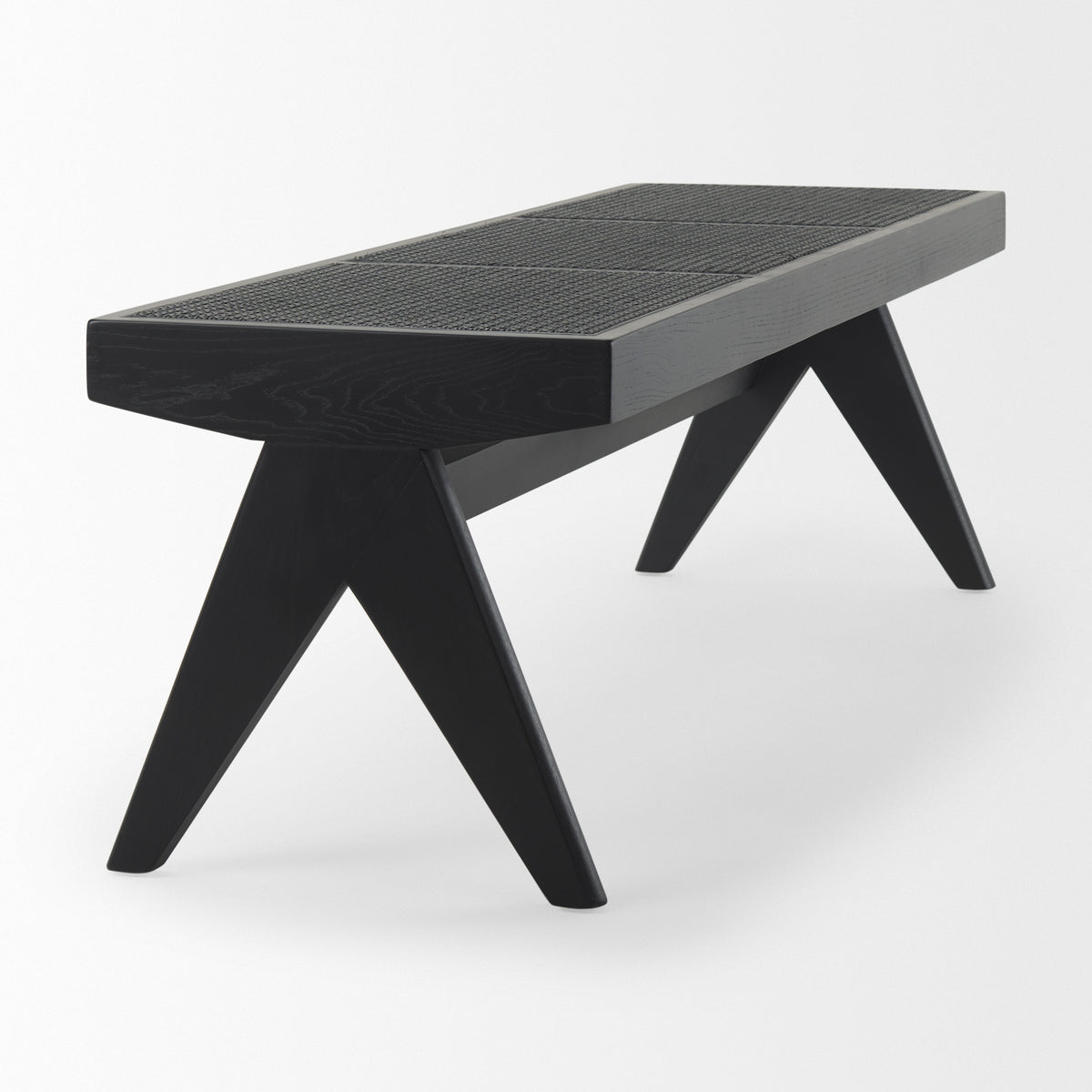 Arvin 59.1L x 17.7W x 18.1H Black Wooden Bench-Benches-DECOROLALA