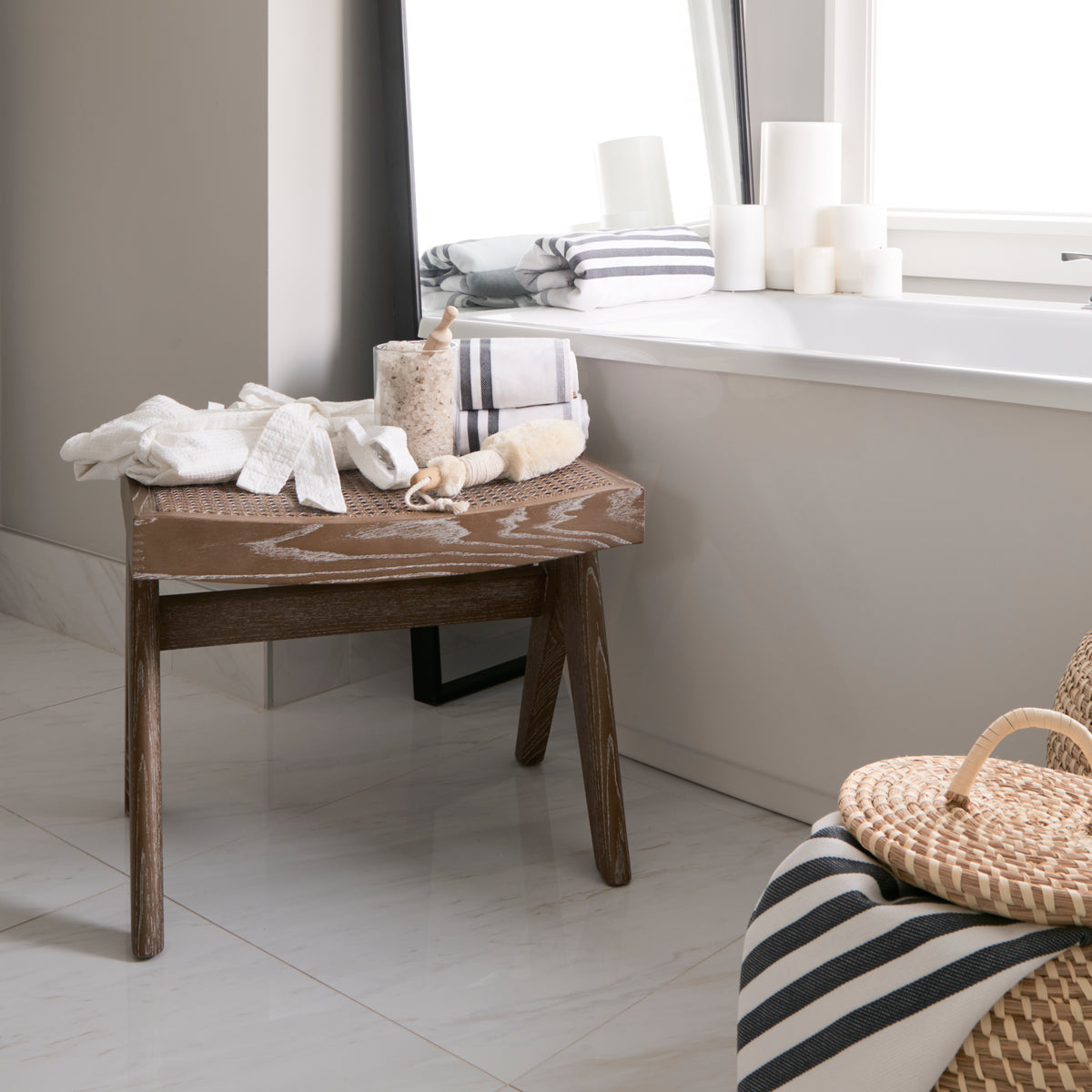 Arvin Wooden Stool with Hand-Woven Cane Seat-Stools & Ottomans-DECOROLALA