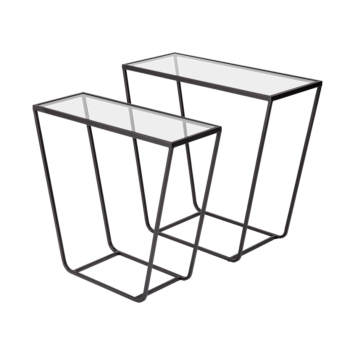 Arya (Set of 2) 24L x 10W Black Rectangular Glass Top Iron Frame Accent Table-Accent Tables-DECOROLALA