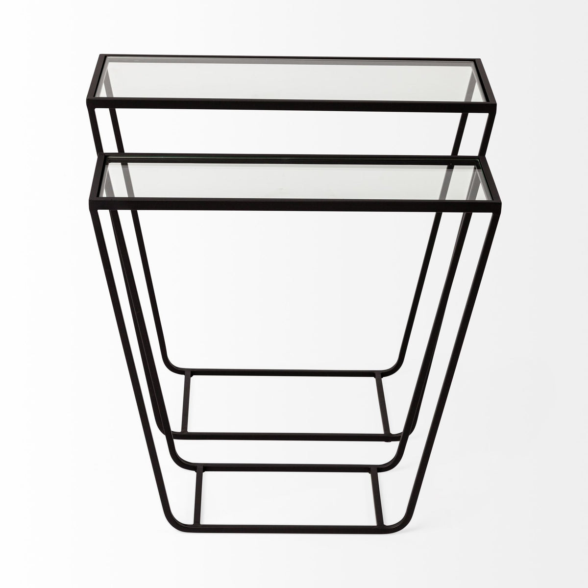 Arya (Set of 2) 24L x 10W Black Rectangular Glass Top Iron Frame Accent Table-Accent Tables-DECOROLALA