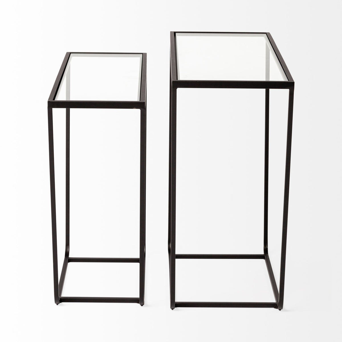 Arya (Set of 2) 24L x 10W Black Rectangular Glass Top Iron Frame Accent Table-Accent Tables-DECOROLALA