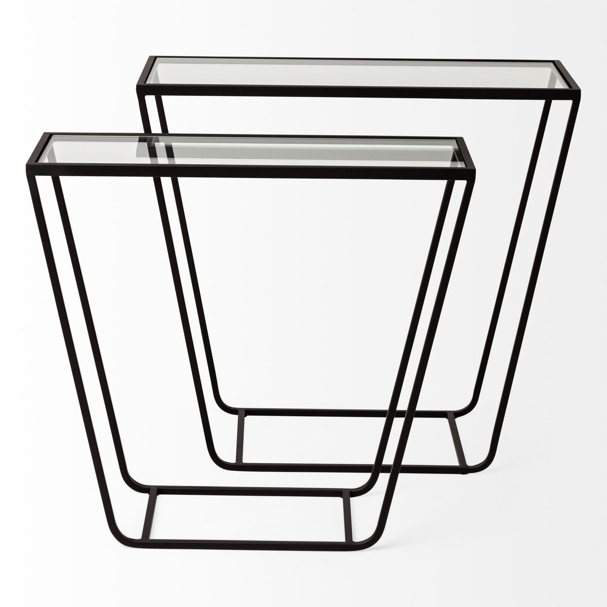 Arya (Set of 2) 24L x 10W Black Rectangular Glass Top Iron Frame Accent Table-Accent Tables-DECOROLALA