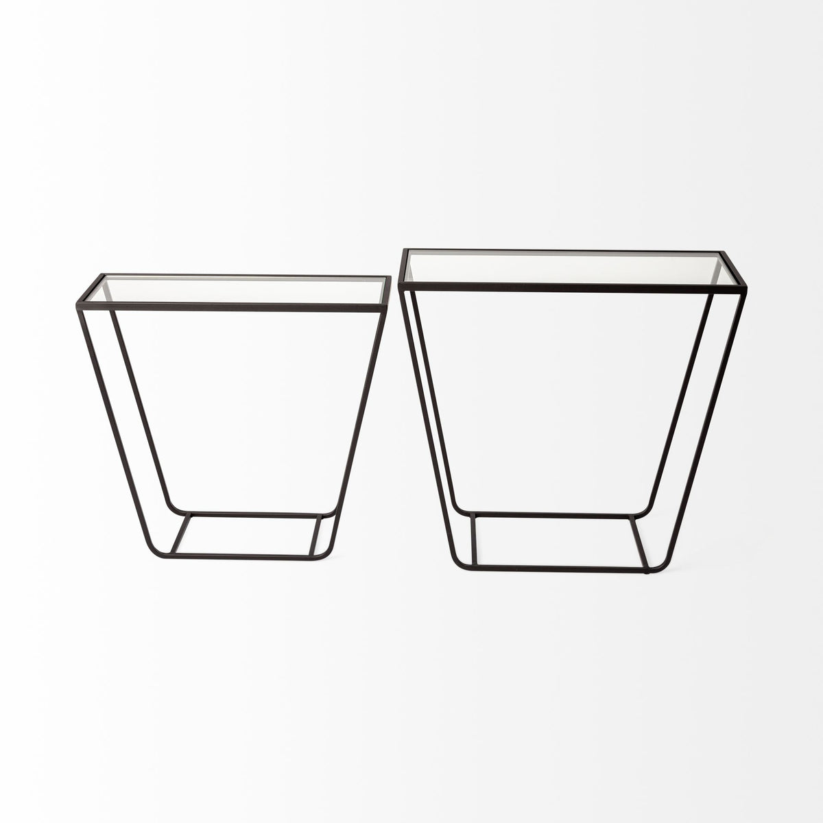 Arya (Set of 2) 24L x 10W Black Rectangular Glass Top Iron Frame Accent Table-Accent Tables-DECOROLALA