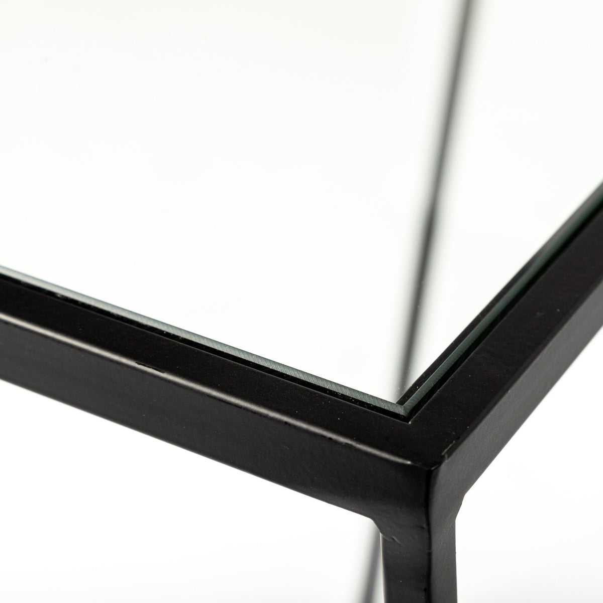 Arya (Set of 2) 24L x 10W Black Rectangular Glass Top Iron Frame Accent Table-Accent Tables-DECOROLALA