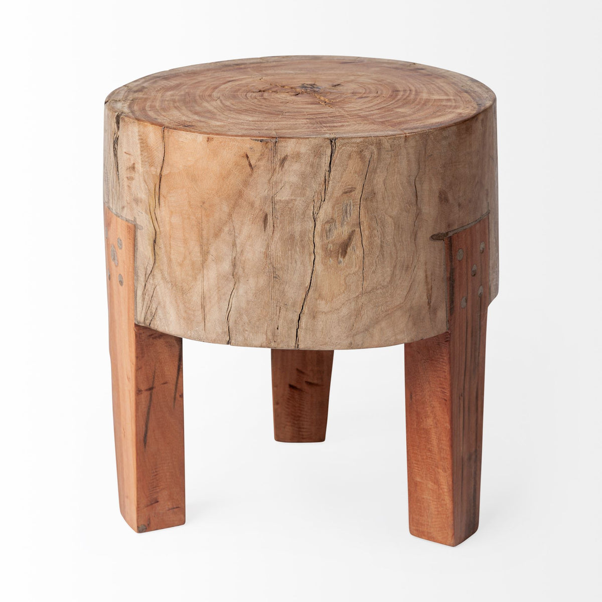 Asco 15"H Rustic Solid Reclaimed Wood Stool-Stools & Ottomans-DECOROLALA