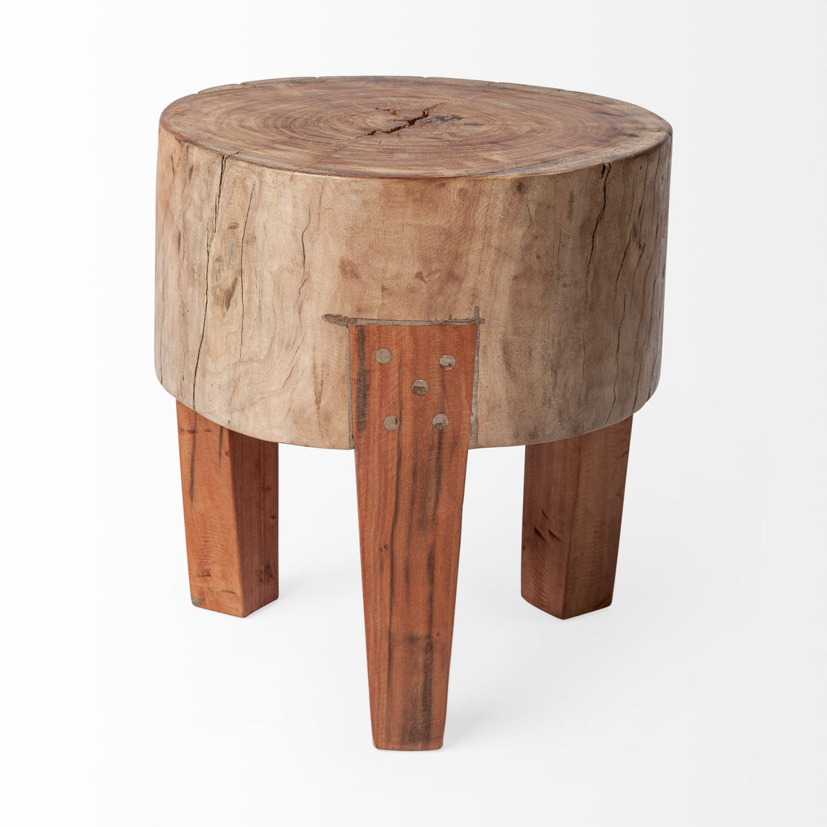 Asco 15"H Rustic Solid Reclaimed Wood Stool-Stools & Ottomans-DECOROLALA