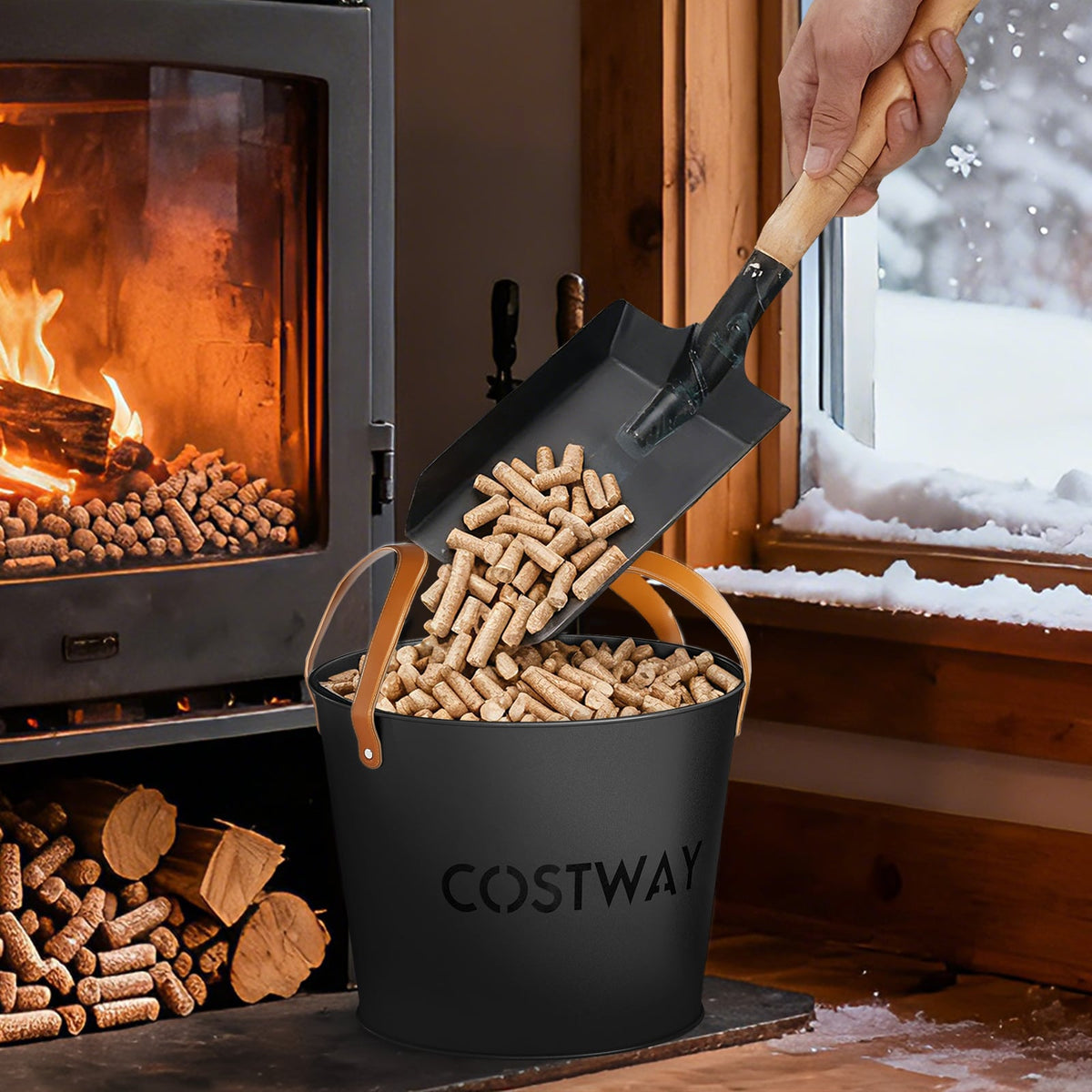 Ash Bucket Set of 2 Metal Coal Ash Can Set with 11.5 Gal and 8.5 Gal Bucket for Fireplace Fire Pits-Fireplace Tools-DECOROLALA