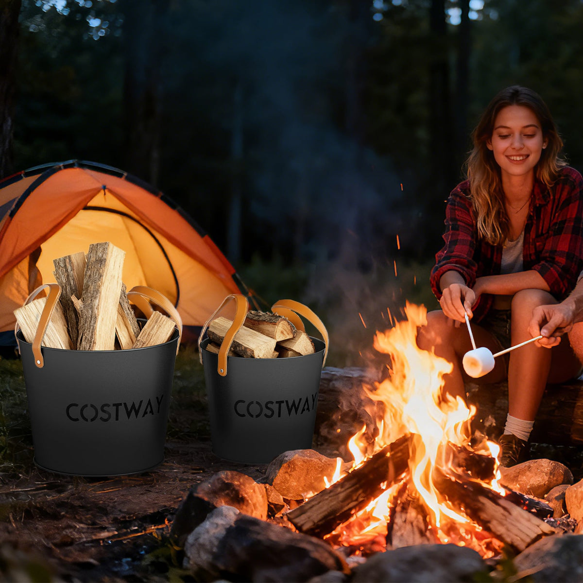 Ash Bucket Set of 2 Metal Coal Ash Can Set with 11.5 Gal and 8.5 Gal Bucket for Fireplace Fire Pits-Fireplace Tools-DECOROLALA