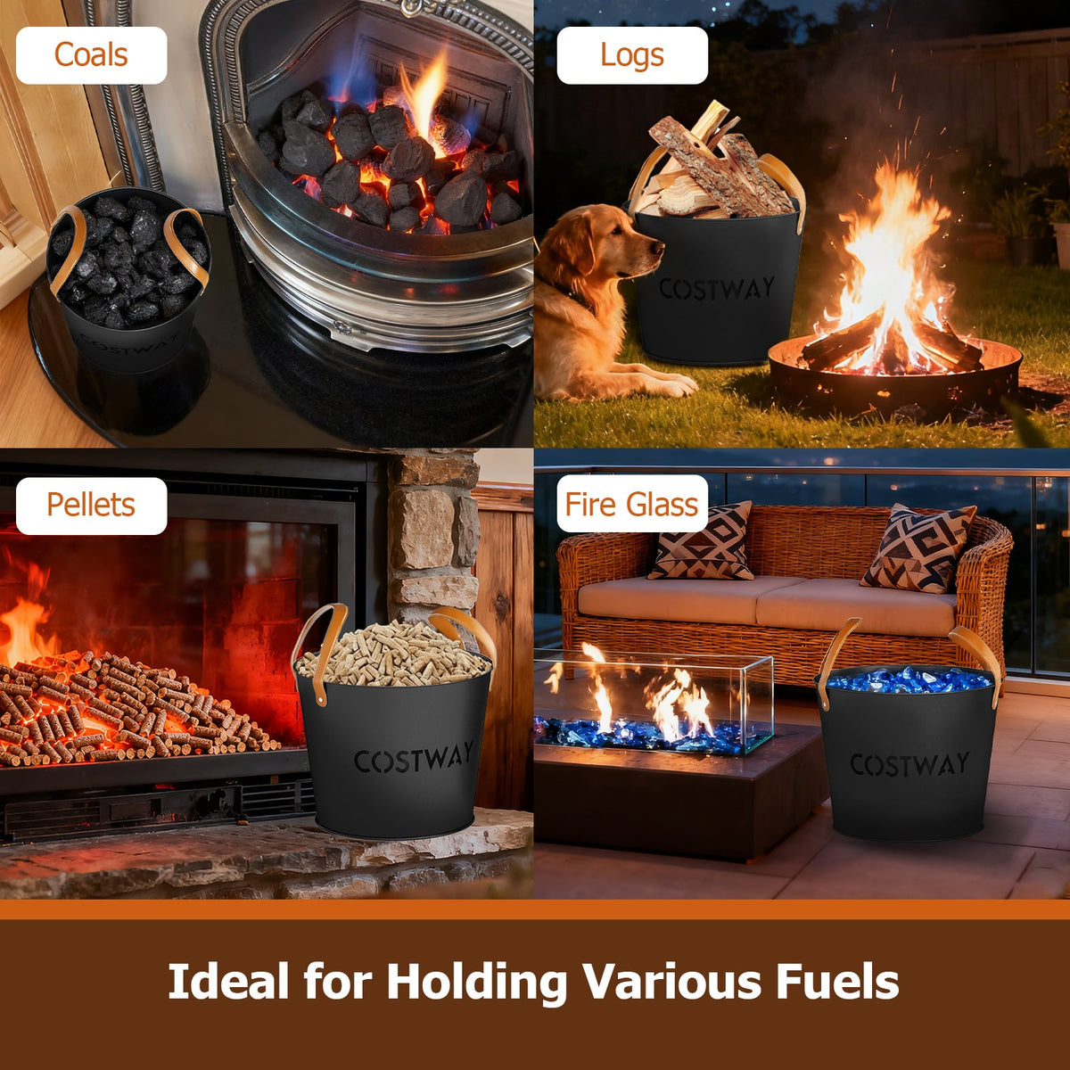 Ash Bucket Set of 2 Metal Coal Ash Can Set with 11.5 Gal and 8.5 Gal Bucket for Fireplace Fire Pits-Fireplace Tools-DECOROLALA