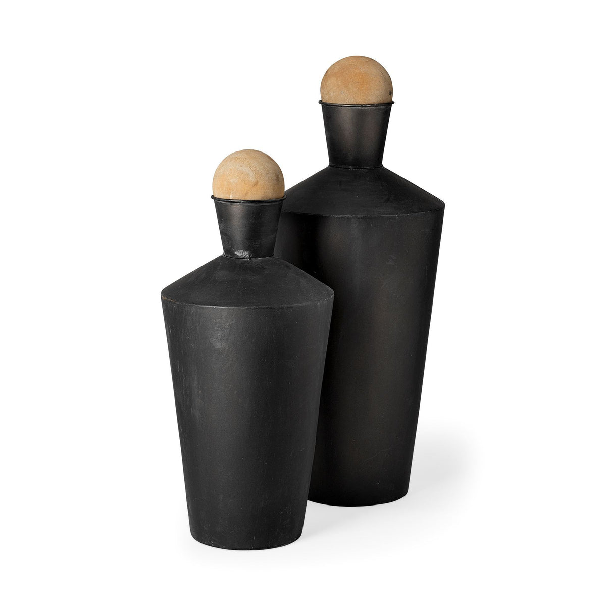 Asher Set of Two Black Metal Urns-Jars Jugs Urns-DECOROLALA