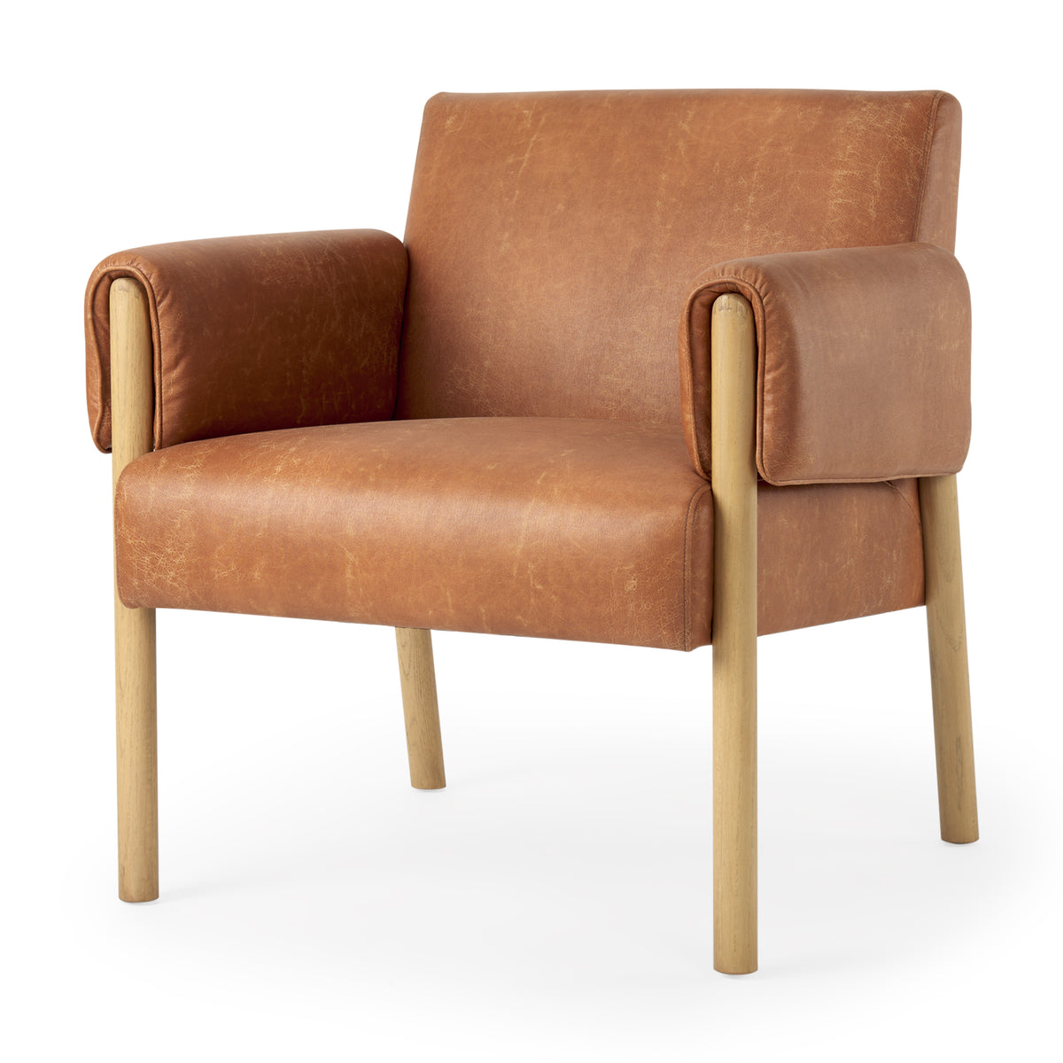 Ashton Accent Chair - Brown Vegan Leather Light Wood-Accent Chairs-DECOROLALA